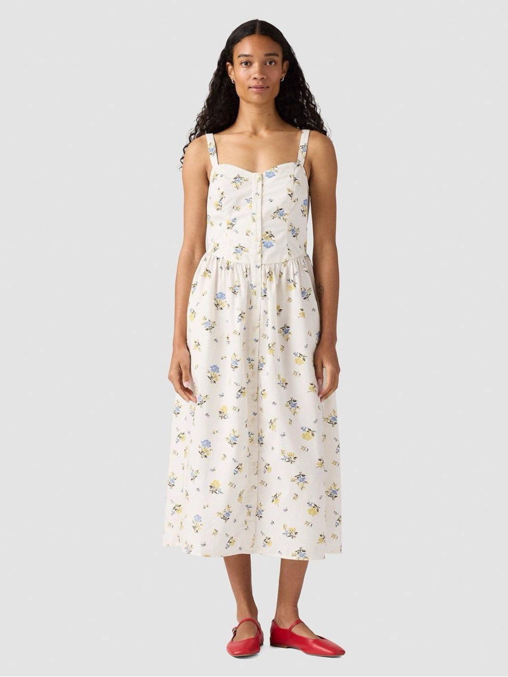 Levi’s Women's Adore Cream Floral Button-Front Midi Dress